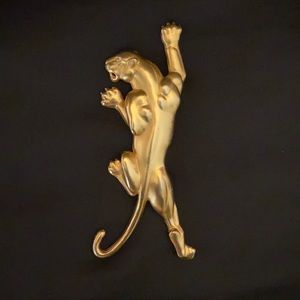 Vintage 1986 Tattoo Art Style Large Gold Panther Cat Animal Pin Brooch Clip